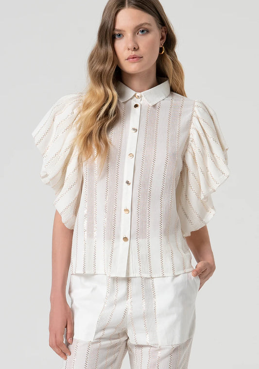 CAMISA DE LÚREX CON VOLANTES